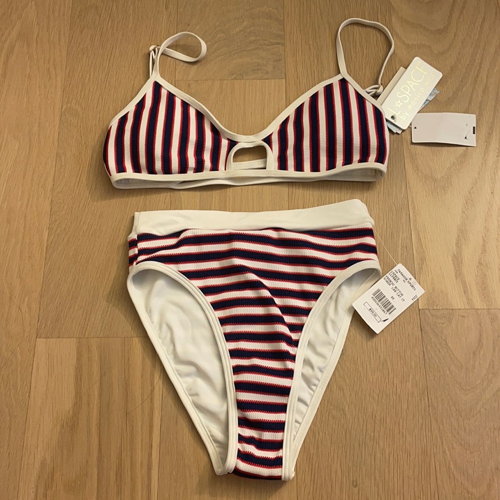 Red, white & blue striped bikini